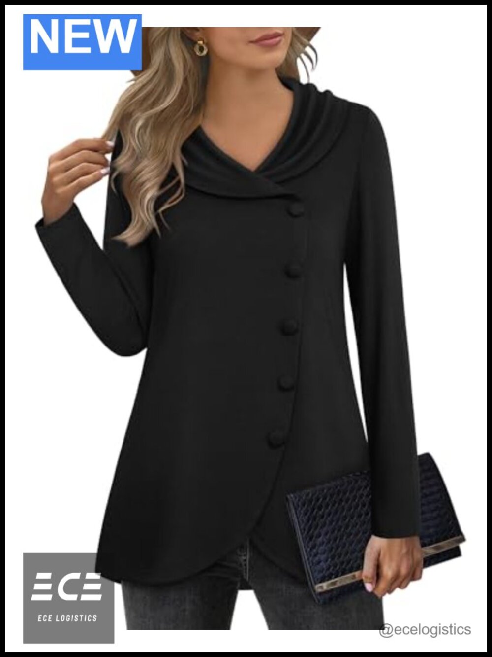 Womens Long Sleeve Tunic Sweatshirt Tulip Hem Button Side Pullover